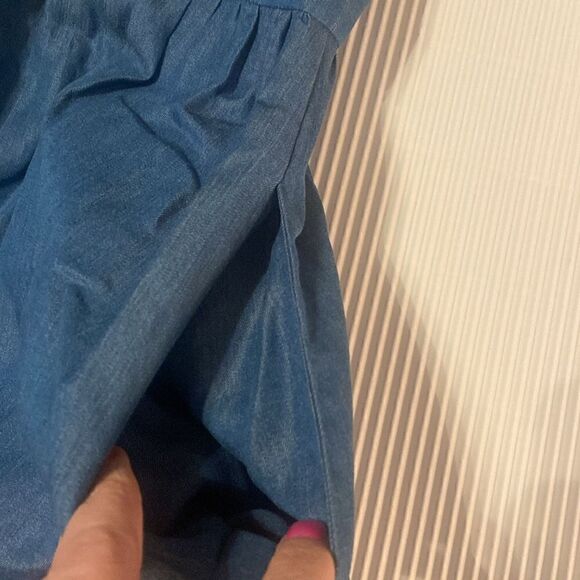 KATE SPADE NEW YORK Chambray Fluffer Sleeve Ruffle Hem Indigo Summer Dress - Picture 8 of 8